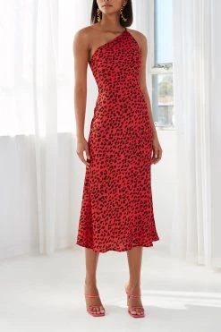 By Johnny Ruby Leopard Asymmetric Bias Dress