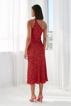 By Johnny Ruby Leopard Asymmetric Bias Dress