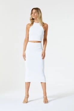 San Sloane Val High Waist Midi Skirt White