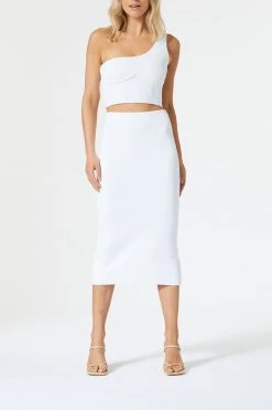 San Sloane Val High Waist Midi Skirt White
