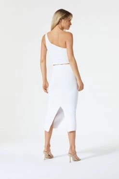 San Sloane Val High Waist Midi Skirt White