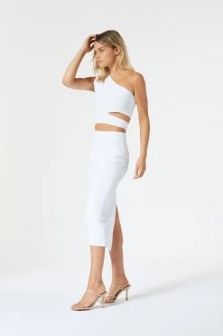 San Sloane Adriana Asym Cut Out Top White