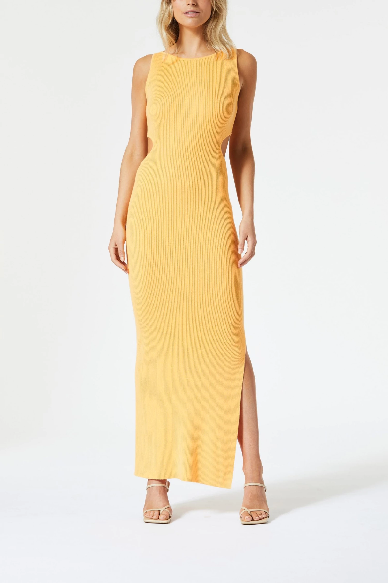 San Sloane Braxton Boat Neck Cut Out Midi Melon 4 San Sloane Braxton Boat Neck Cut Out Midi Melon