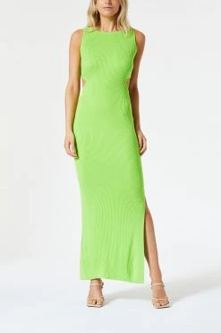 San Sloane Braxton Boat Neck Cut Out Midi Lime