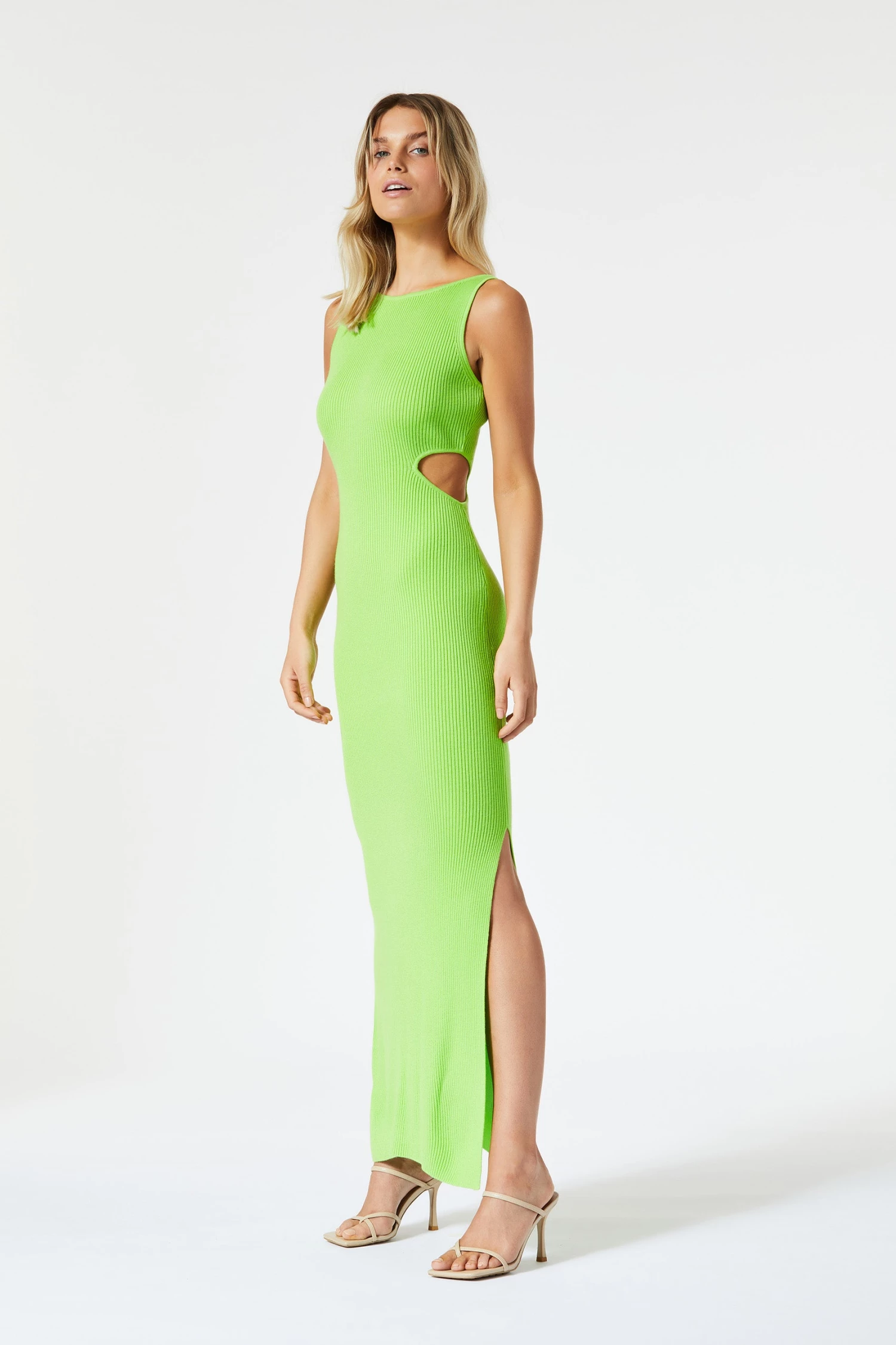 San Sloane Braxton Boat Neck Cut Out Midi Lime 4 San Sloane Braxton Boat Neck Cut Out Midi Lime