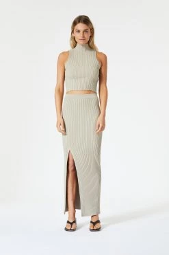 San Sloane San Slaone Robbie High Neck Rib Top Oatmeal