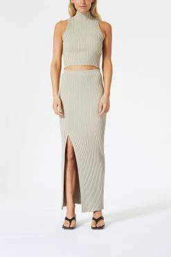 San Sloane Tia Rib Knit Skirt Oatmeal