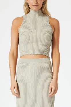 San Sloane San Slaone Robbie High Neck Rib Top Oatmeal
