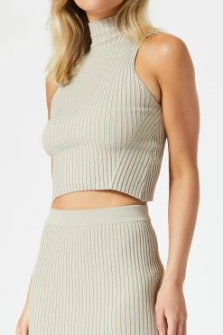 San Sloane San Slaone Robbie High Neck Rib Top Oatmeal 12 San Sloane San Slaone Robbie High Neck Rib Top Oatmeal