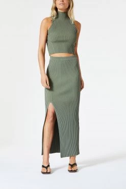 San Sloane Tia Rib Knit Skirt Khaki