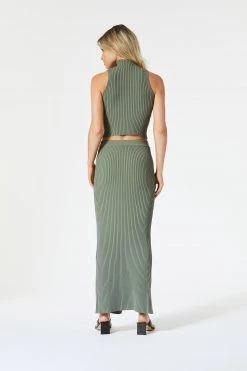 San Sloane Tia Rib Knit Skirt Khaki