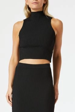 San Sloane Robbie High Neck Rib Top Black