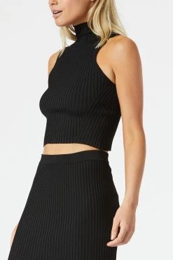 San Sloane Robbie High Neck Rib Top Black