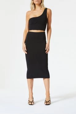 San Sloane Val High Waist Midi Skirt Black