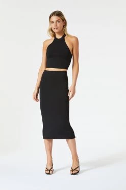 San Sloane Val High Waist Midi Skirt Black