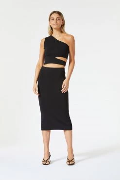 San Sloane Adriana Asym Cut Out Top Black