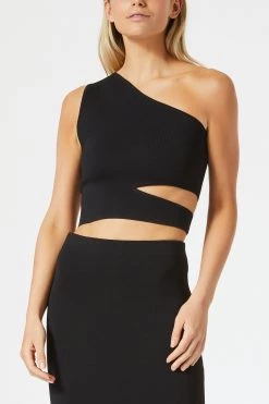 San Sloane Adriana Asym Cut Out Top Black