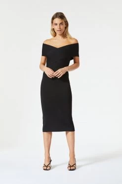 San Sloane Harley Crossover Midi Dress Black