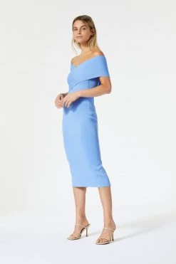 San Sloane Harley Crossover Midi Dress Cornflower Blue