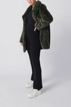 Ena Pelly Minimalist Faux Fur Jacket Forest