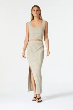 San Sloane Noa Rib Knit Top Oatmeal