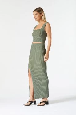 San Sloane Noa Rib Knit Top Khaki 10 San Sloane Noa Rib Knit Top Khaki