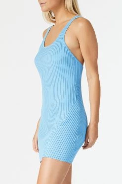 San Sloane Femme Rib Knit Tank Mini Dress Sky Blue