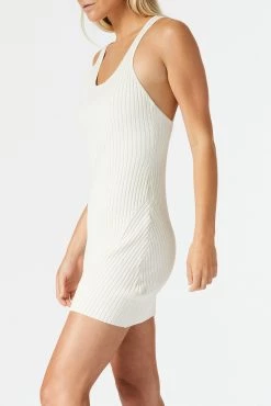 San Sloane Femme Rib Knit Mini Dress Ecru