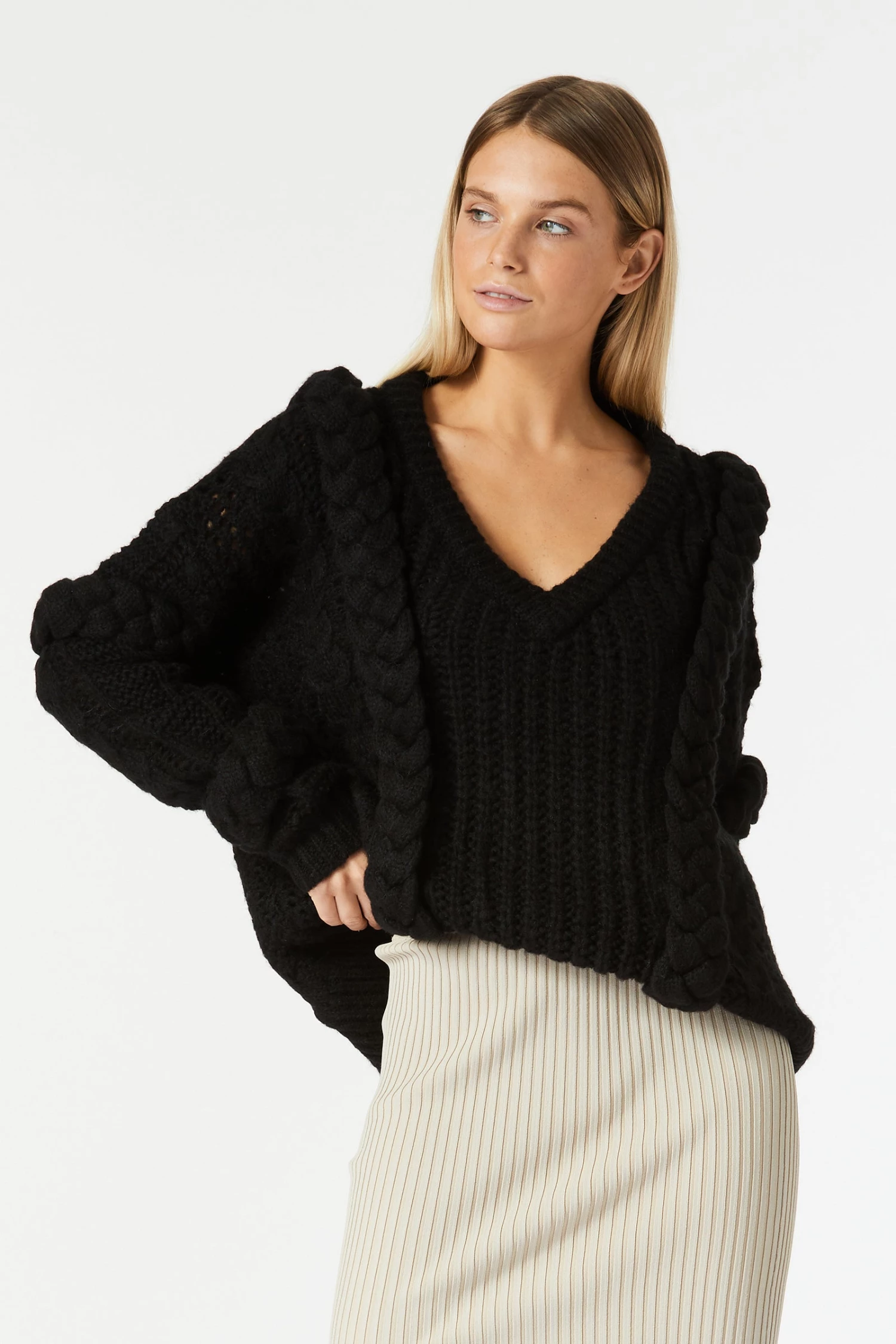San Sloane Callista Cable Knit Black 8 San Sloane Callista Cable Knit Black