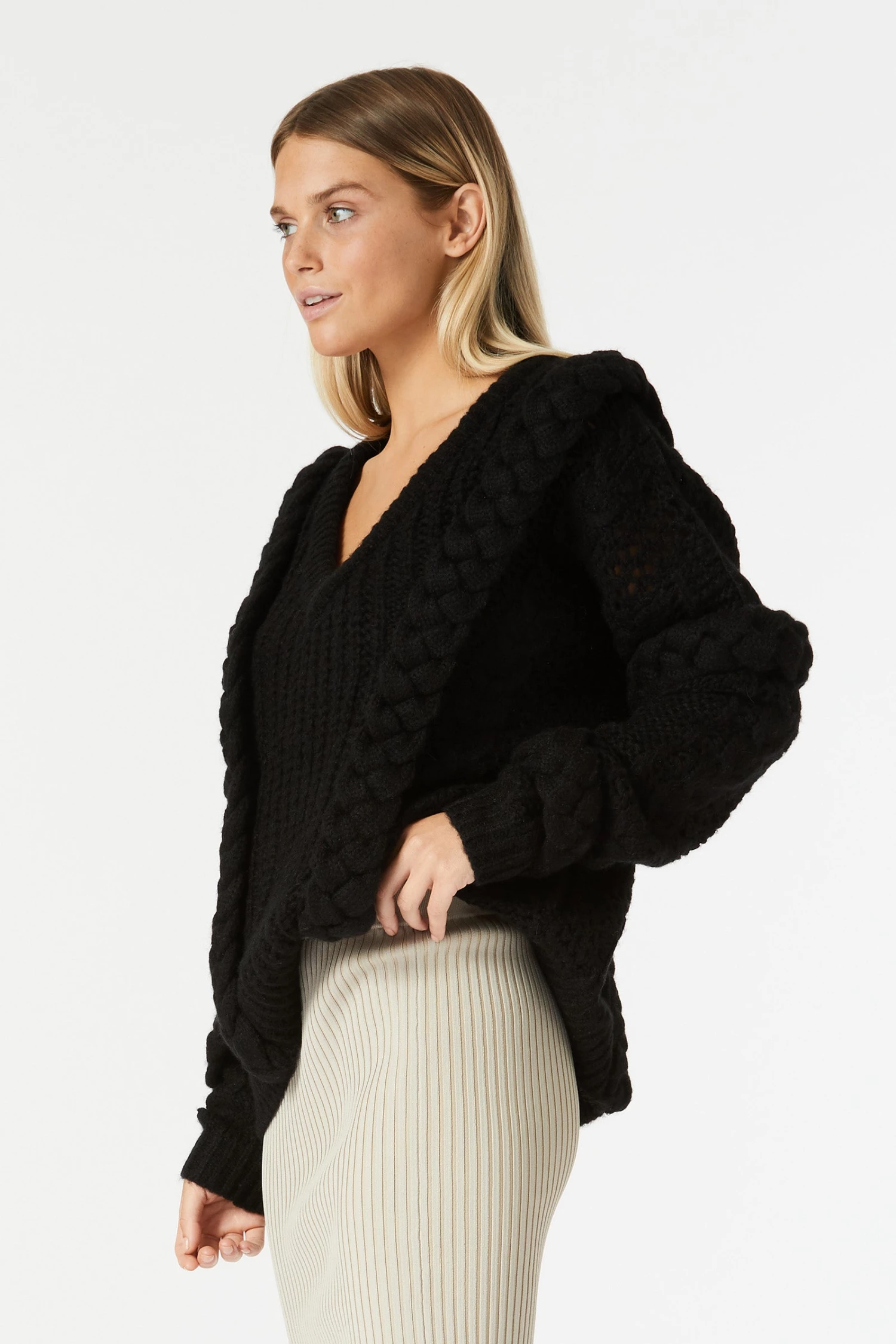 San Sloane Callista Cable Knit Black 10 San Sloane Callista Cable Knit Black