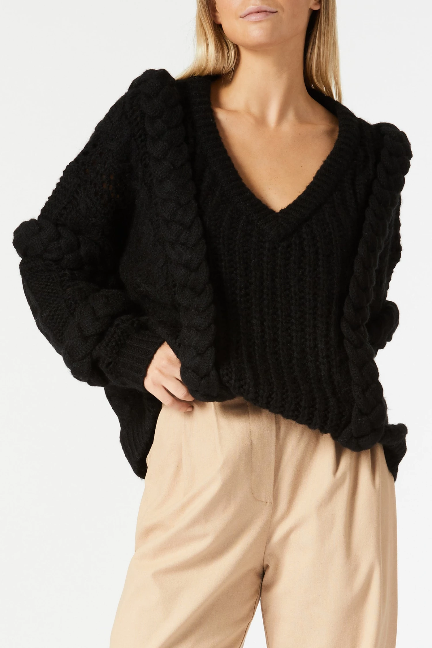 San Sloane Callista Cable Knit Black 3 San Sloane Callista Cable Knit Black