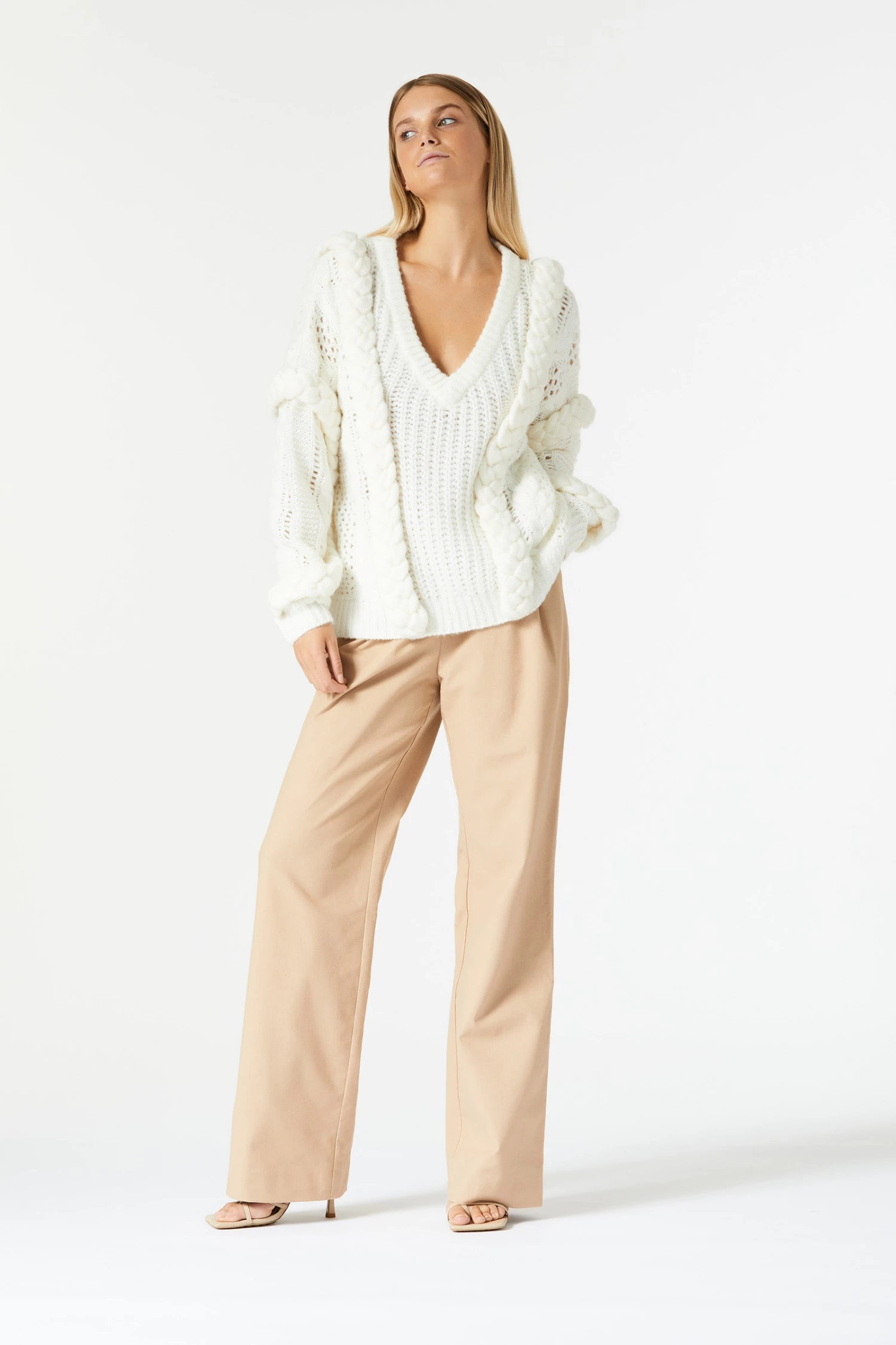 San Sloane Callista Cable Knit White 9 San Sloane Callista Cable Knit White