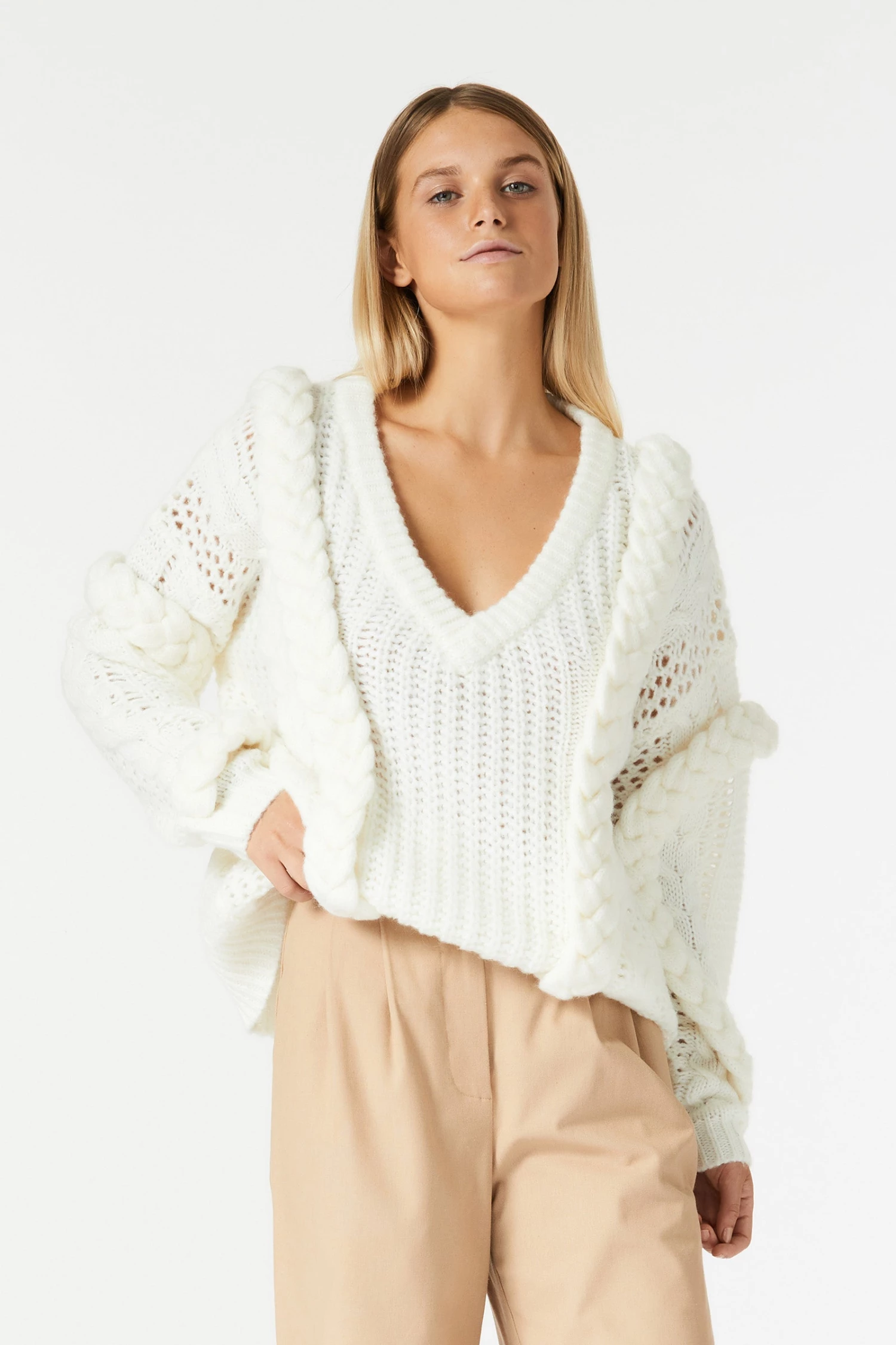 San Sloane Callista Cable Knit White 10 San Sloane Callista Cable Knit White