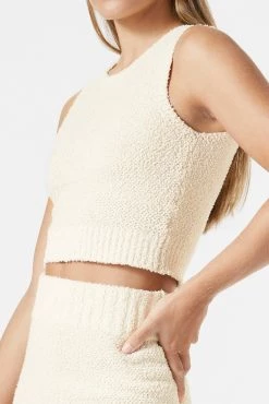 San Sloane Renan Crop Boucle Knit Tank Beige