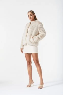 San Sloane Margot Faux Fur Jacket Light Tan