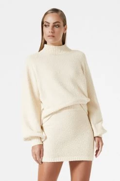 San Sloane Micah Boucle Knit Mini Skirt Beige