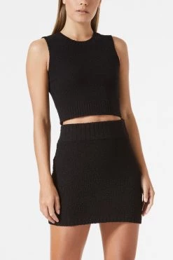 San Sloane Renan Crop Boucle Knit Tank Black
