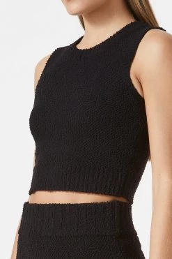 San Sloane Renan Crop Boucle Knit Tank Black