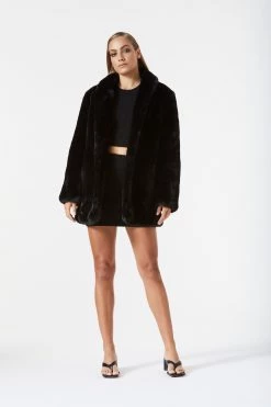 San Sloane Crawford Faux Fur Jacket Black 10 San Sloane Crawford Faux Fur Jacket Black