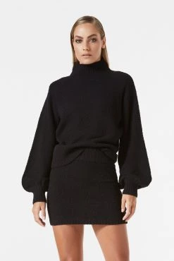San Sloane Micah Boucle Knit Mini Skirt Black