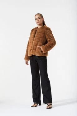 San Sloane Margot Faux Fur Jacket Toffee
