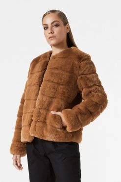 San Sloane Margot Faux Fur Jacket Toffee