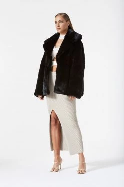 San Sloane Dahlia Faux Fur Jacket Black