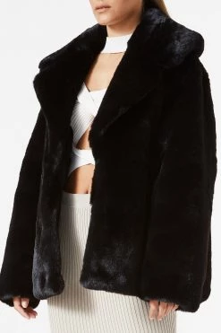 San Sloane Dahlia Faux Fur Jacket Black