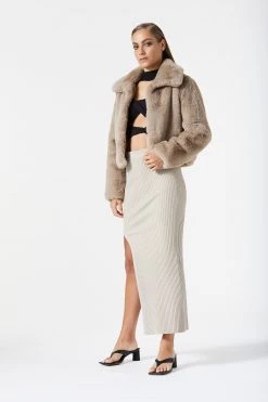 San Sloane Lyra Faux Fur Jacket Taupe