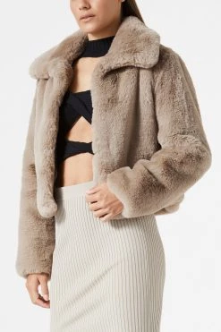 San Sloane Lyra Faux Fur Jacket Taupe