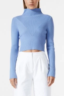San Sloane Theron LS Rib Knit Top Dusk Blue