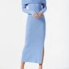 San Sloane Elwyn Off Shoulder Rib Knit Dress Dusk Blue
