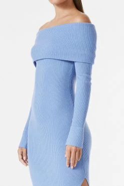 San Sloane Elwyn Off Shoulder Rib Knit Dress Dusk Blue