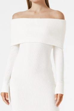 San Sloane Elwyn Off Shoulder Rib Knit Dress White